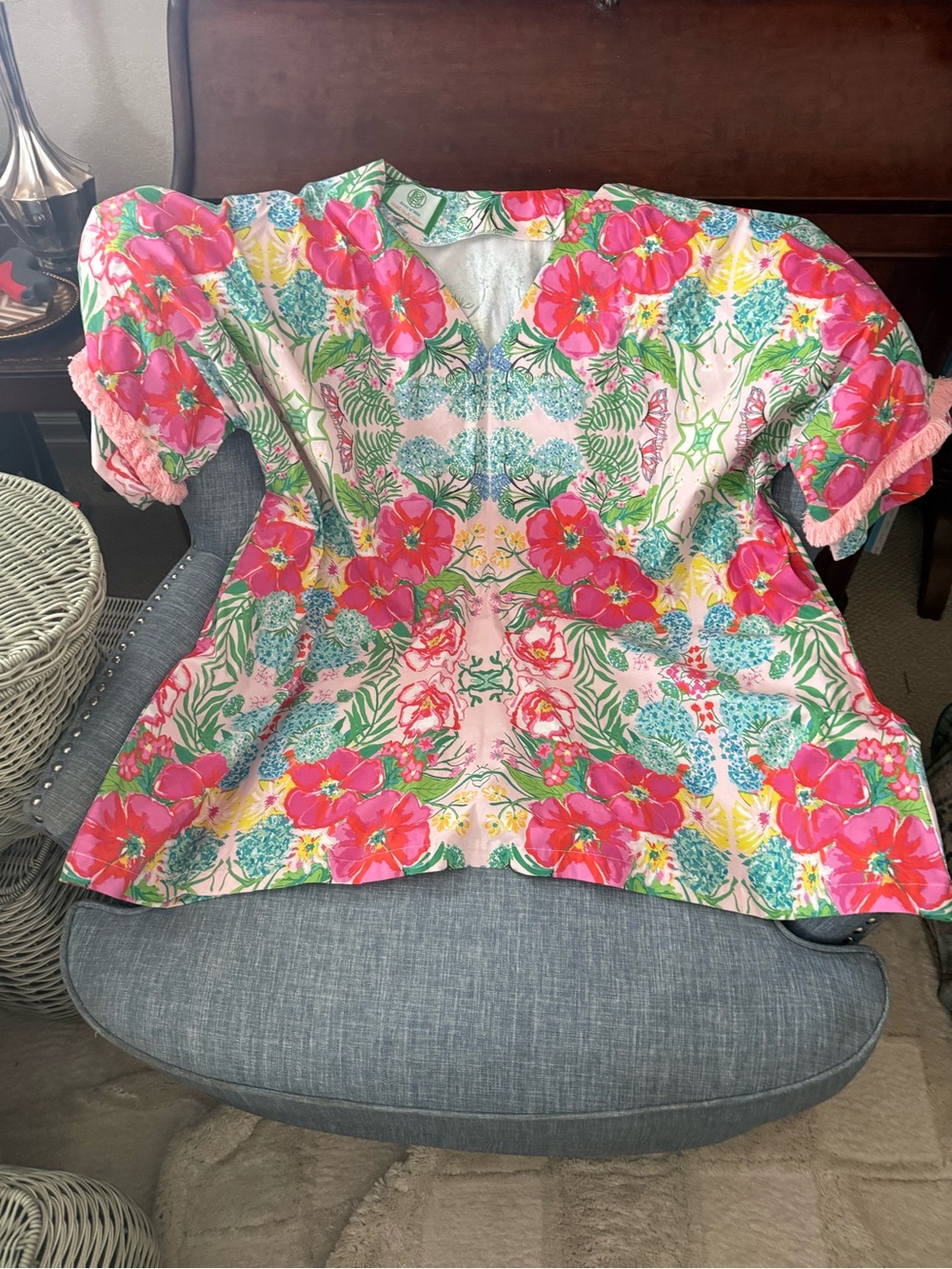 HOUSE OF MBR Pink Mini Dress with Green & Yellow Botanical Print NEVER WORN